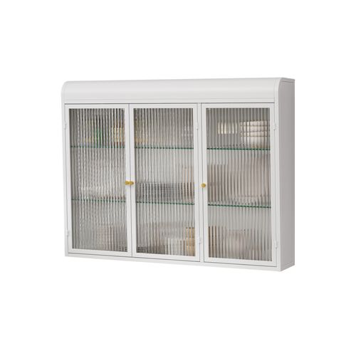 Armoire Murale 3 Portes Avec Rangement Suspendu Pour Cuisine Et Salon - Verre Et Métal, Blanc