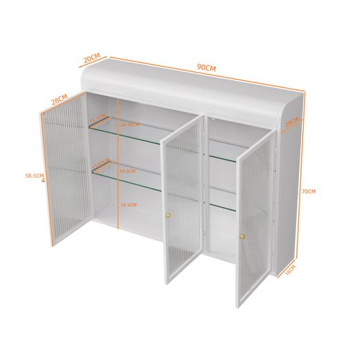 Armoire Murale 3 Portes Avec Rangement Suspendu Pour Cuisine Et Salon - Verre Et Métal, Blanc