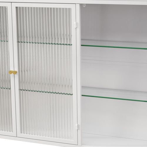 Armoire Murale 3 Portes Avec Rangement Suspendu Pour Cuisine Et Salon - Verre Et Métal, Blanc