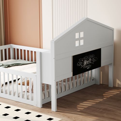 Lit Enfant 140x200 Cm - Barrières Et Rangement, Lit Avec Protection Mdf Et Pin, Blanc