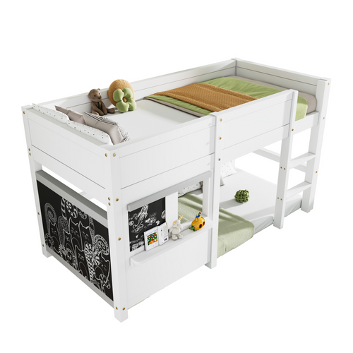 Lit Superposé 90x200 Cm Enfant Avec Protection Contre Chute Et Rangement - Pin - Blanc