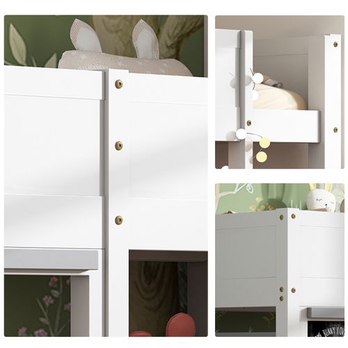 Lit Superposé 90x200 Cm Enfant Avec Protection Contre Chute Et Rangement - Pin - Blanc