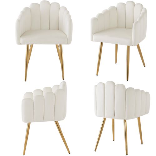 Chaise Salle à Manger Lot De 4, Assise Velours, Pieds Métal Dorés, Table à Manger, Beige/or