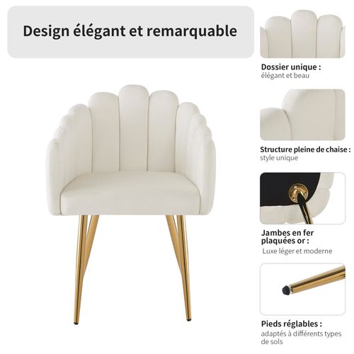Chaise Salle à Manger Lot De 4, Assise Velours, Pieds Métal Dorés, Table à Manger, Beige/or