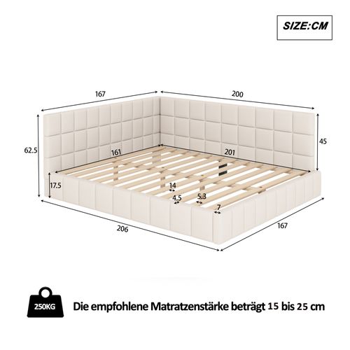 Lit Banquette 160x200 Cm - Lit Double Rembourré Avec Tiroirs Réversibles - Velours Beige