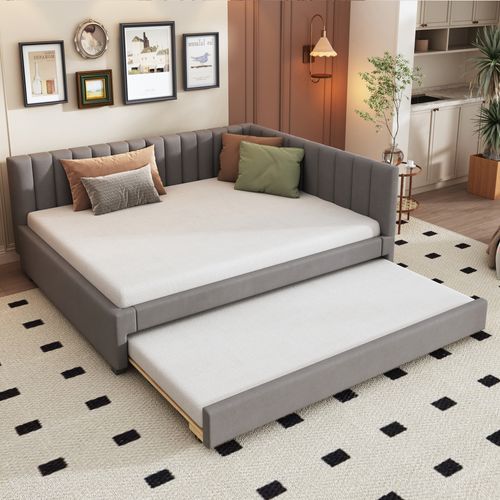 Lit Gigogne 140x200 Cm - Lit Enfant Et D’appoint Avec Sommier à Lattes, Velours Gris