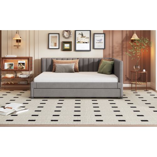 Lit Gigogne 140x200 Cm - Lit Enfant Et D’appoint Avec Sommier à Lattes, Velours Gris