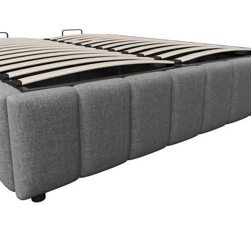 Lit Coffre 140x200 Cm - Lit Double Avec Coffre De Rangement Hydraulique - Lin + Mdf - Gris