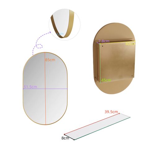 Armoire à Miroir Ovale Murale, Étagères Réglables Métal/verre, Noir