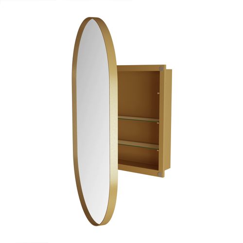 Armoire à Miroir Ovale Murale, Étagères Réglables Métal/verre, Noir