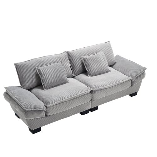 Canapé 2 Places Moderne, Assise Moelleuse, Accoudoirs Pillow Top, Velours Côtelé Gris Clair