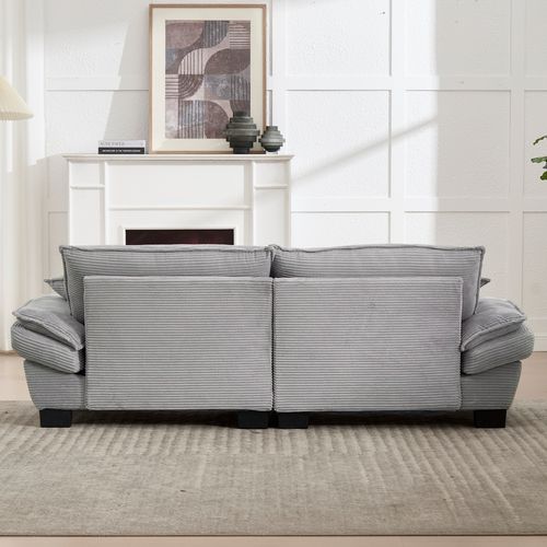 Canapé 2 Places Moderne, Assise Moelleuse, Accoudoirs Pillow Top, Velours Côtelé Gris Clair