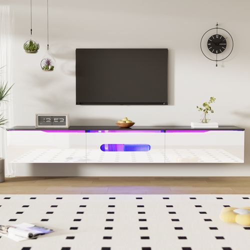 Meuble TV Blanc Avec Éclairage LED 16 Couleurs - Design Mural Moderne, Rangement Spacieux, Mdf