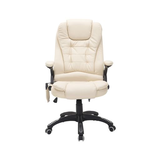 Fauteuil De Bureau Ergonomique Massant Et Chauffant, Relax Inclinable, Pivotant - Similicuir Beige