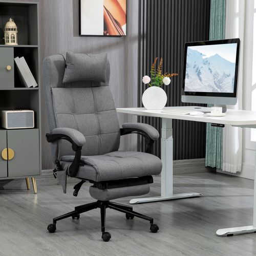 Fauteuil De Bureau Ergonomique Avec Repose-pieds Et Dossier Haut, Massant Et Chauffant - Acier Gris