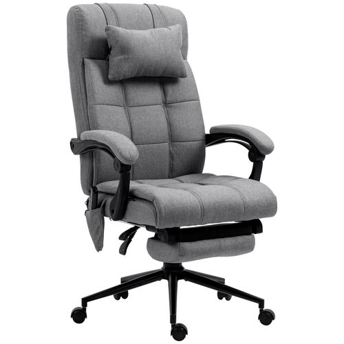 Fauteuil De Bureau Ergonomique Avec Repose-pieds Et Dossier Haut, Massant Et Chauffant - Acier Gris