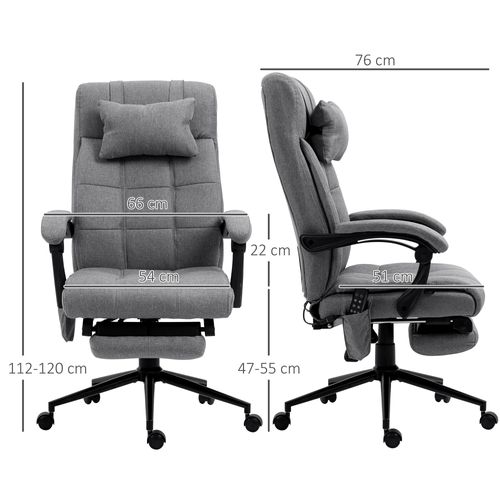 Fauteuil De Bureau Ergonomique Avec Repose-pieds Et Dossier Haut, Massant Et Chauffant - Acier Gris