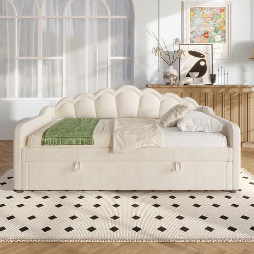 Lit Coffre 90x200 Cm Avec Rangement Hydraulique, Bande LED Multicolore, Revêtement Velours, Beige