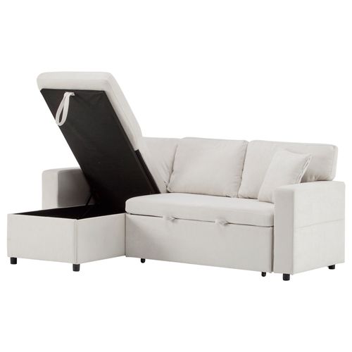 Canapé D’angle Convertible Avec Coffre De Rangement Et Étagère Intégrée - Tissu Oxford, Blanc