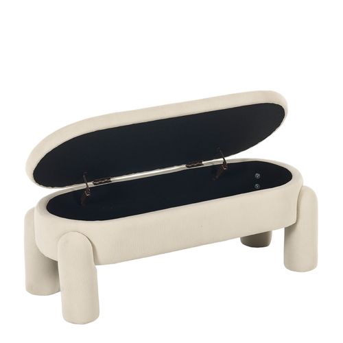 Banc De Rangement D’entrée Avec Coffre, Banquette Rembourrée En Chenille Et Bois, Beige