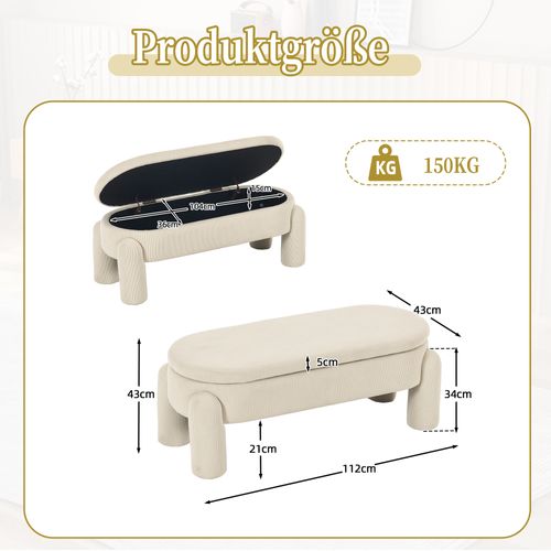 Banc De Rangement D’entrée Avec Coffre, Banquette Rembourrée En Chenille Et Bois, Beige