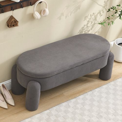 Banc De Rangement D’entrée Avec Coffre, Banquette Rembourrée En Chenille Et Bois, Gris