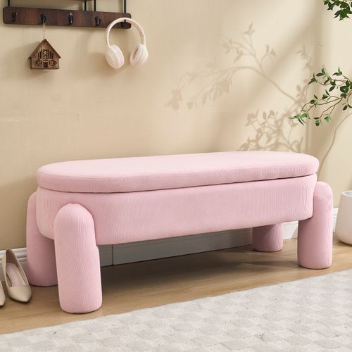 Banc De Rangement D’entrée Avec Coffre, Banquette Rembourrée En Chenille Et Bois, Rose