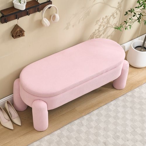 Banc De Rangement D’entrée Avec Coffre, Banquette Rembourrée En Chenille Et Bois, Rose