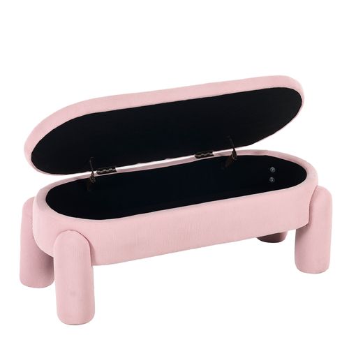 Banc De Rangement D’entrée Avec Coffre, Banquette Rembourrée En Chenille Et Bois, Rose