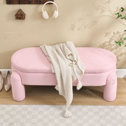 Banc De Rangement D’entrée Avec Coffre, Banquette Rembourrée En Chenille Et Bois, Rose