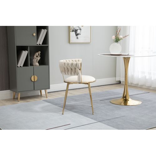 Chaises - Velours Avec Accoudoirs Dossier Sculpté Assise Rembourrée Pieds Métal Dorés, Beige