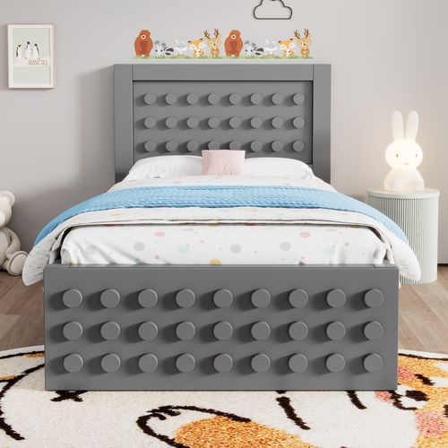 Lit Avec Rangement 90x200 Cm Simple Avec Tiroirs Intégrés, Design Créatif, Mdf Et Bois, Gris