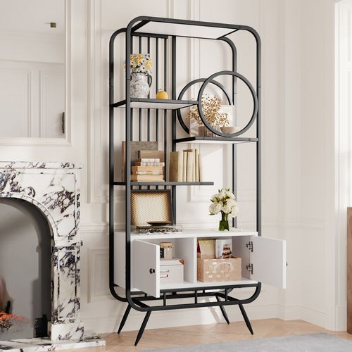 Buffet De Cuisine Bar Avec 2 Portes, 3 Tiroirs, Étagères Réglables Et LED Intégré - Blanc Brillant