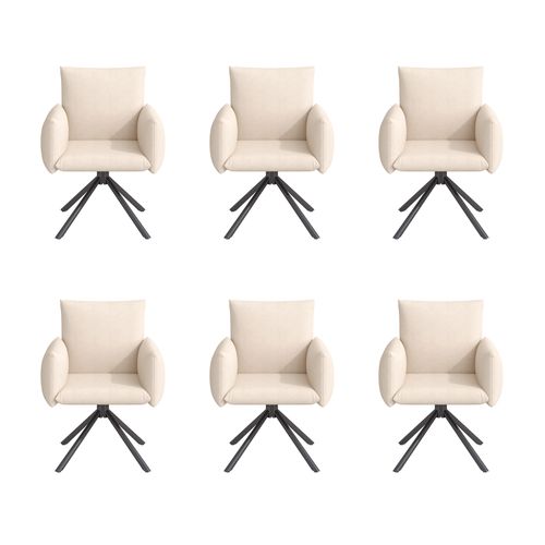 Chaises Lot De 6 Pivotantes 360° Avec Accoudoirs Et Soutien Lombaire, Velours Et Métal, Beige