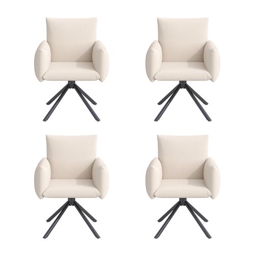 Chaises Lot De 4 Pivotantes 360° Avec Accoudoirs Et Soutien Lombaire, Lin Et Métal, Beige
