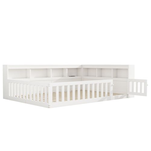 Lit Double 140x190 Cm - Rangement Et Barrière Ajustable - Mdf Et Panneaux De Particules - Blanc