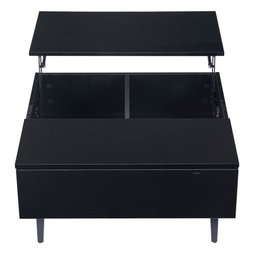 Table Basse De Salon, Plateau Relevable Et LED Intégrée - Rangement Caché, Mdf Haut Brillant, Noir