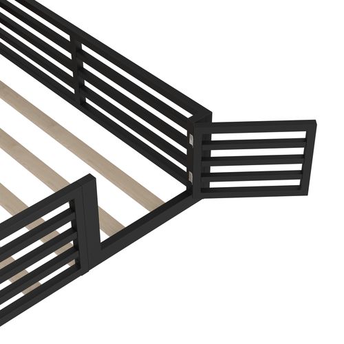 Lit Bébé 140x200 Cm - Lit Avec Barrières Et Rangement Latéral - Métal Et Mdf - Noir