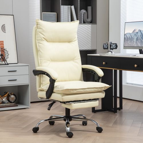 Fauteuil De Bureau Ergonomique - Inclinable 155° Avec Repose-pieds Et Appui-tête, Similicuir, Beige