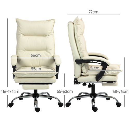 Fauteuil De Bureau Ergonomique - Inclinable 155° Avec Repose-pieds Et Appui-tête, Similicuir, Beige