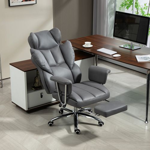 Fauteuil De Bureau Inclinable Pivotant Avec Repose-pieds, Rembourré, 120 kg - Gris Foncé