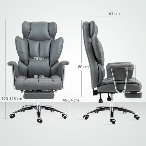 Fauteuil De Bureau Inclinable Pivotant Avec Repose-pieds, Rembourré, 120 kg - Gris Foncé