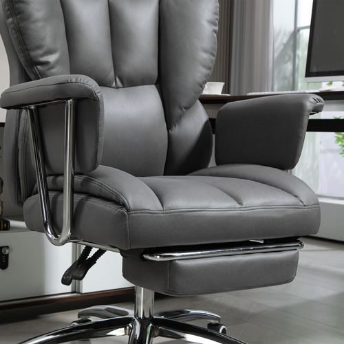 Fauteuil De Bureau Inclinable Pivotant Avec Repose-pieds, Rembourré, 120 kg - Gris Foncé
