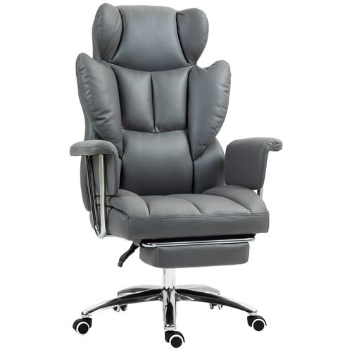 Fauteuil De Bureau Inclinable Pivotant Avec Repose-pieds, Rembourré, 120 kg - Gris Foncé