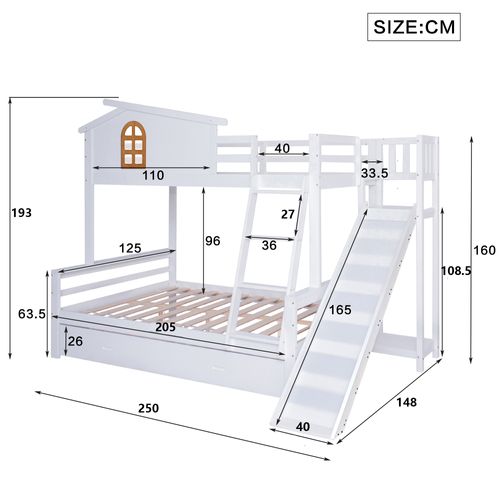 Lit Superposé 90x200 Cm - Lit Cabane Avec Rangement, Roulant Et Toboggan - Pin Et Mdf - Blanc