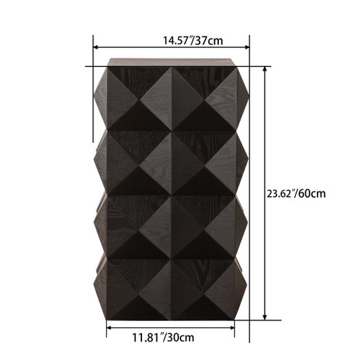 Table D’appoint Vintage, Bois Massif, Motif Sculpté, Design Élégant, Chambre, Noir