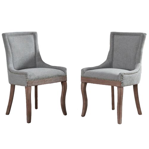 Chaise De Salle à Manger Lot De 2, Accoudoirs, Clous Décoratifs, Pieds Bois, Chenille Gris