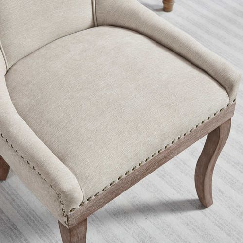Chaise De Salle à Manger Lot De 2, Accoudoirs, Clous Décoratifs, Pieds Bois, Chenille Beige