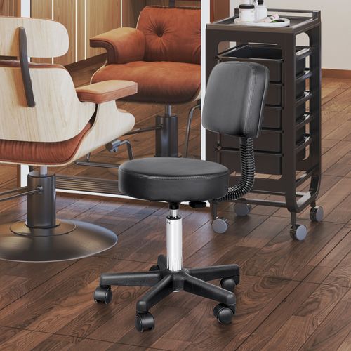 Tabouret De Travail Pivotant Réglable Pour Coiffure, Ergonomique Avec Roulettes - Similicuir Noir