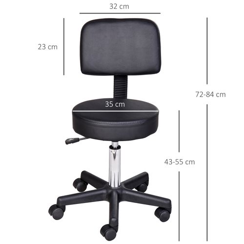 Tabouret De Travail Pivotant Réglable Pour Coiffure, Ergonomique Avec Roulettes - Similicuir Noir